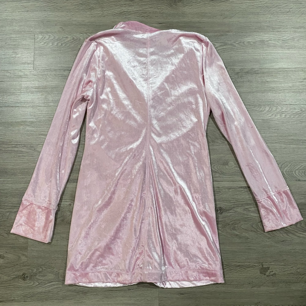 Free People Shayla Pink Ruched‎ Button-Up Dress Long Sleeve Velvet - Picture 7 of 7